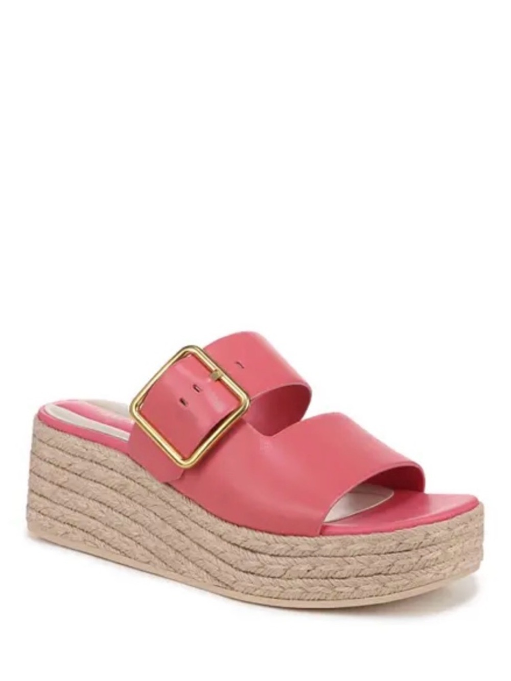 Franco Sarto Coral Pink Espadrille Wedge Slide with Gold Buckle